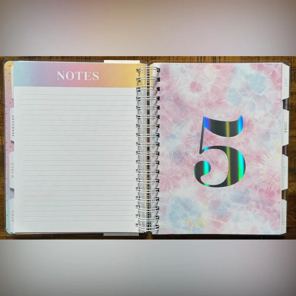 Agenda 2025 Colorful Tie-Dye Dated Planner Tabbed Dividers Calendar NWT